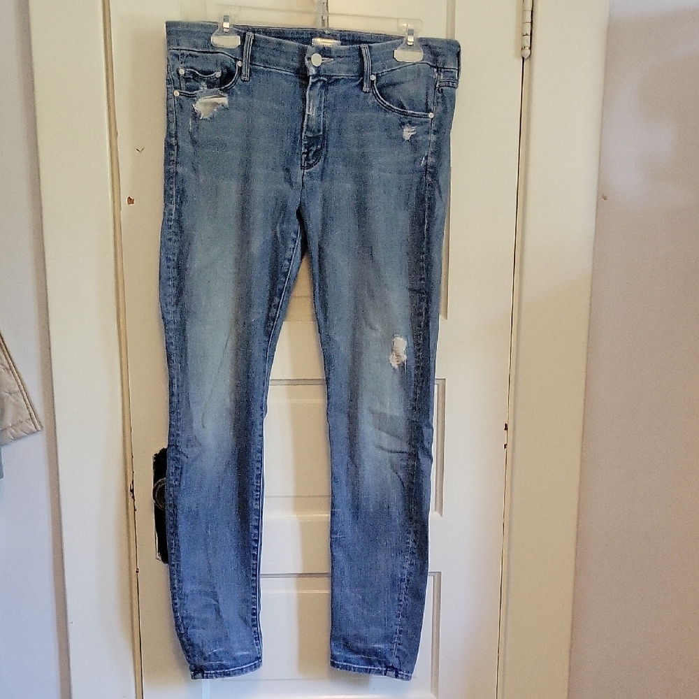 MOTHER Light Blue Distressed Skinny Jeans